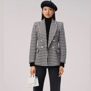 Zara Houndstooth Double Breasted Blazer Jacket in Size Large